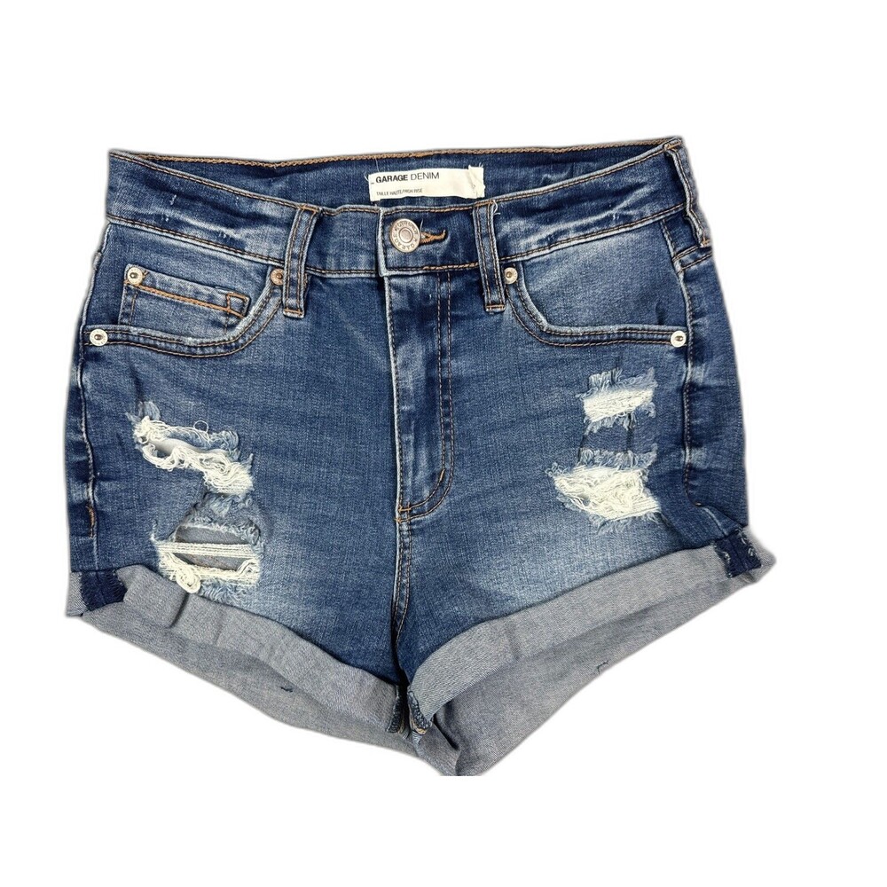 Garage Denim Size 1 Womens Shorts High Rise Distressed Stretch Med Wash